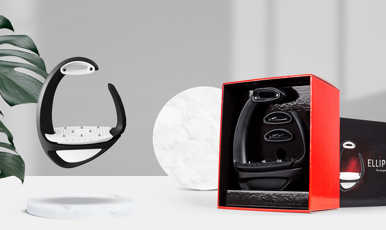 Rebranding and packaging for Compositi Open box of the stirrup